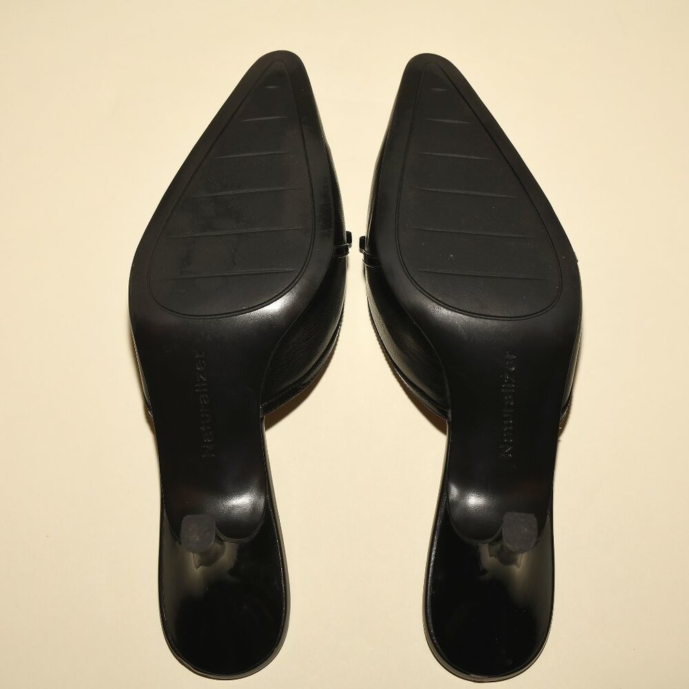 Naturalizer Black Leather Mule Heels Bow 9.5M 2.5” Kitten Heel - Picture 6 of 7